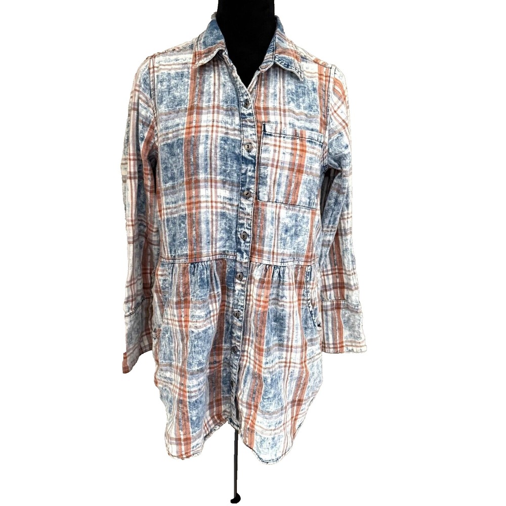 Soft Surroundings Womens Plaid Button Top Sz M Country Pockets‎ Festival Western